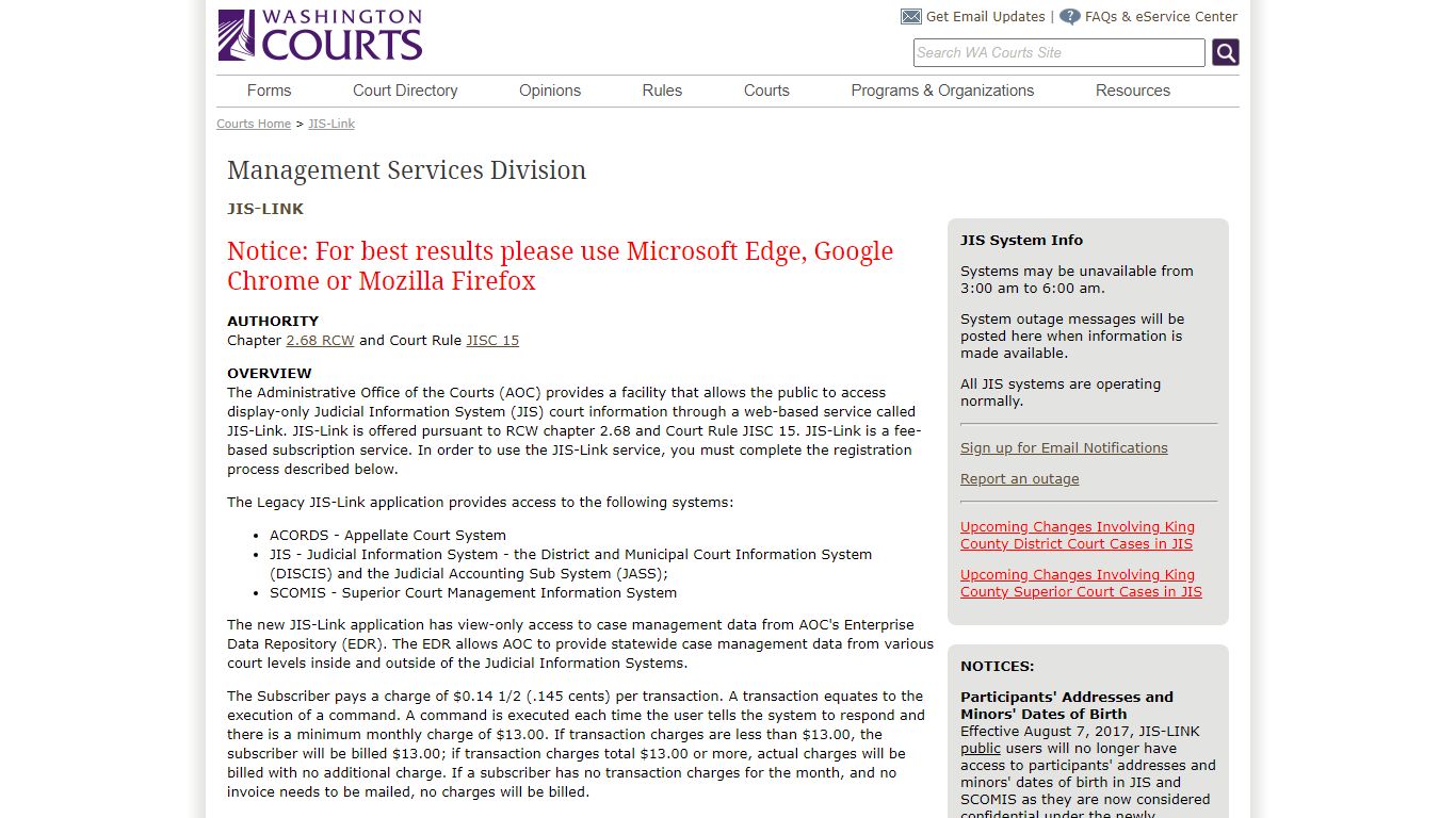 Washington State Courts - JIS-Link
